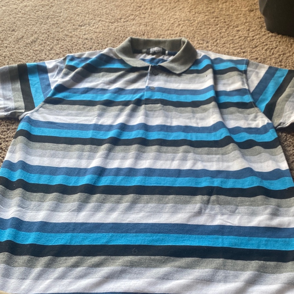 Omega Blue and Gray Striped Polo Shirt